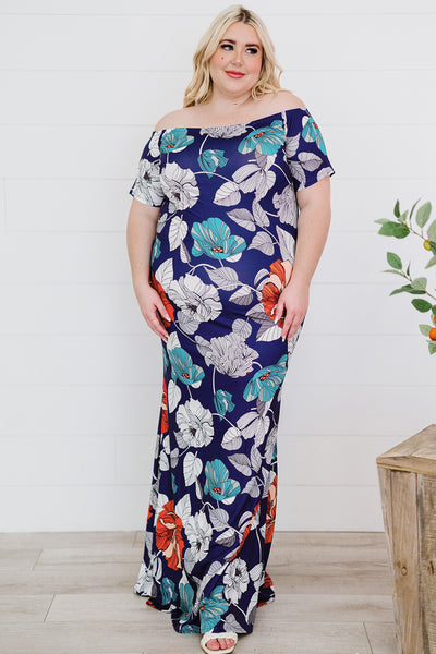 Floral Off-Shoulder Short Sleeve Fishtail Dress