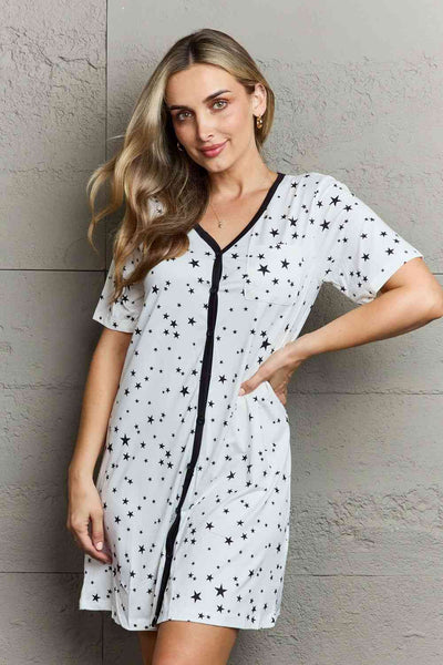 Under the Stars Button Down Sleepwear Dress