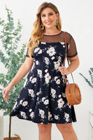 Floral Polka Dot Mesh Yoke Dress