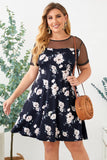 Floral Polka Dot Mesh Yoke Dress