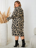 Curvy Leopard Surplice Neck Flounce Sleeve Dress