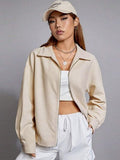 Zip Up Dropped Shoulder Cropped Jacket