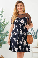 Floral Polka Dot Mesh Yoke Dress