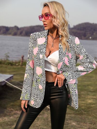 Printed Lapel Collar Long Sleeve Blazer