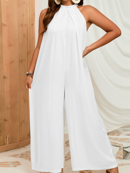 Curvy Sleeveless Halter Neck Wide Leg Jumpsuit