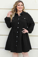 Button Up Collared Neck Drawstring Shirt Dress