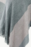 Color Block Fringe Hem Poncho