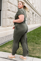 Plus Size Drawstring Waist Surplice Jumpsuit