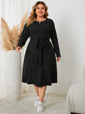 Curvy Tie Waist Long Sleeve Dress