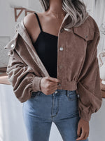 Lantern Sleeve Cropped Corduroy Jacket