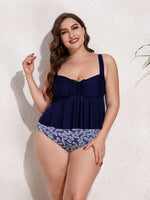 Plus Size Two-Tone Drawstring Sleeveless Tankini Set