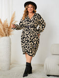 Curvy Leopard Surplice Neck Flounce Sleeve Dress