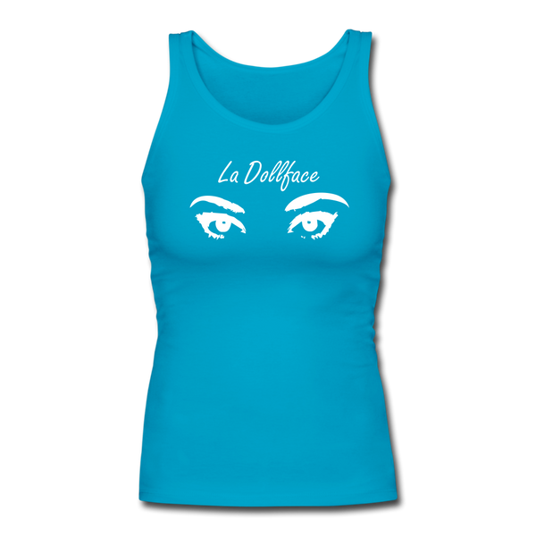 Women's Longer Length Fitted Tank - turquoise